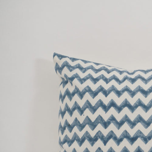 Close-up of hand block print on organic cotton cushion cover | Myyra Jaipur