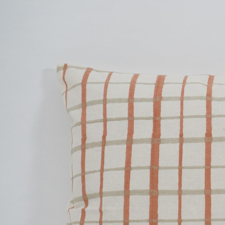 Close-up of hand block print on organic cotton cushion cover | Myyra Jaipur