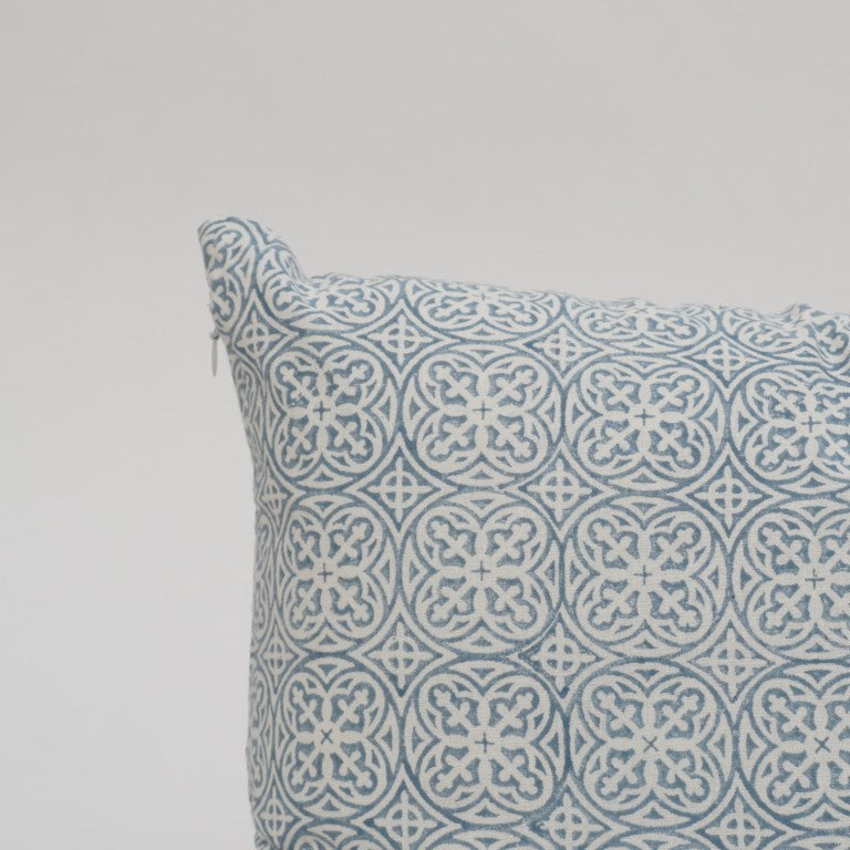 Close-up of hand block print on organic cotton cushion cover | Myyra Jaipur
