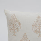 Close-up of hand block print on organic cotton cushion cover | Myyra Jaipur