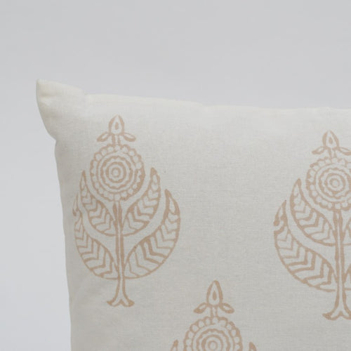 Close-up of hand block print on organic cotton cushion cover | Myyra Jaipur