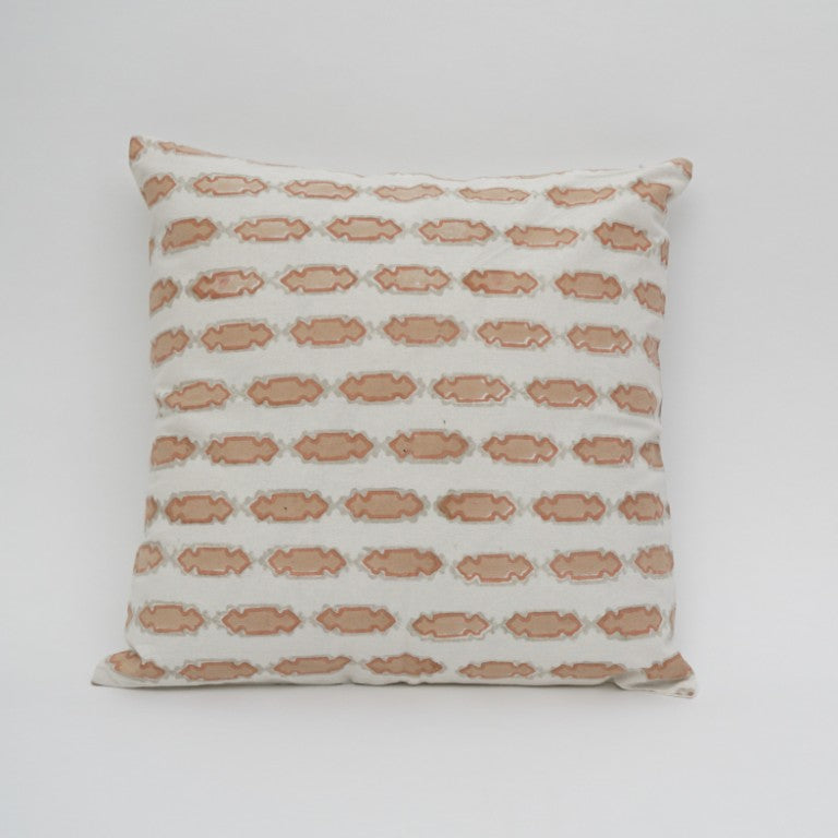 Close-up of hand block print on organic cotton cushion cover | Myyra Jaipur