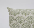 Close-up of hand block print on organic cotton cushion cover | Myyra Jaipur