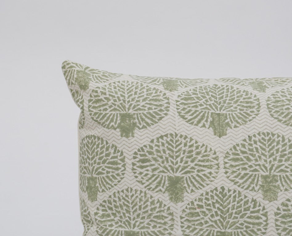 Close-up of hand block print on organic cotton cushion cover | Myyra Jaipur