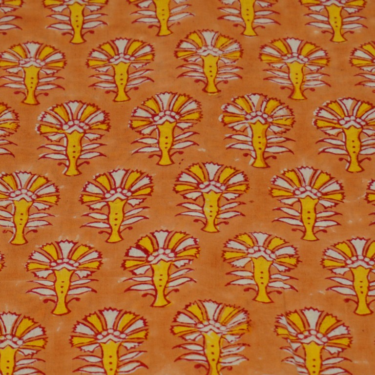 Close-up of hand block print on organic cotton fabric by the yard | Myyra Jaipur
