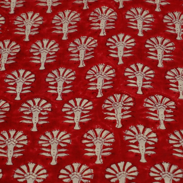 Close-up of hand block print on organic cotton fabric by the yard | Myyra Jaipur