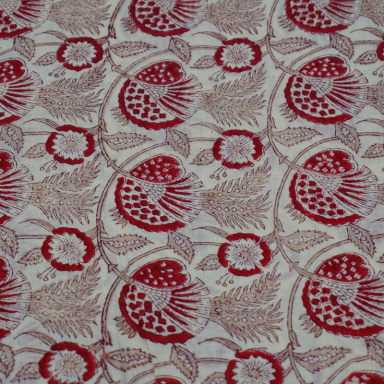 Close-up of hand block print on organic cotton running fabric | Myyra Jaipur