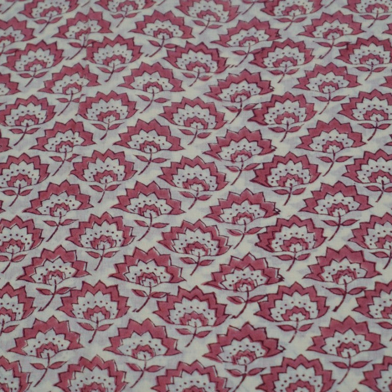 Close-up of hand block print on organic cotton running fabric | Myyra Jaipur