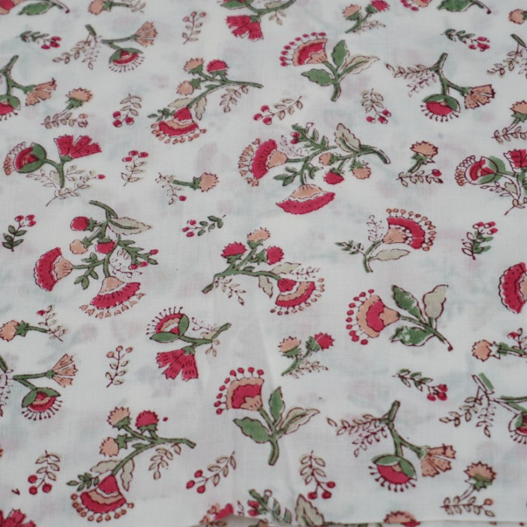 Close-up of hand block print on organic cotton running fabric | Myyra Jaipur