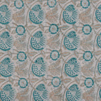 Close-up of hand block print on organic cotton running fabric | Myyra Jaipur