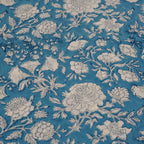 Close-up of hand block print on organic cotton running fabric | Myyra Jaipur