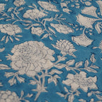 Folded hand block printed organic cotton yardage showing pattern repeat | Myyra Jaipur