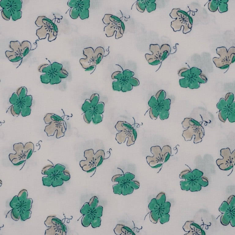 Close-up of hand block print on organic cotton running fabric | Myyra Jaipur
