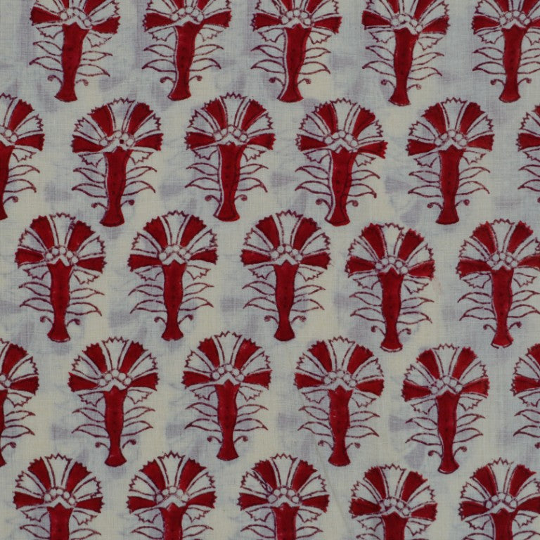Close-up of hand block print on organic cotton running fabric | Myyra Jaipur