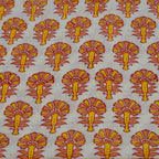 Close-up of hand block print on organic cotton running fabric | Myyra Jaipur