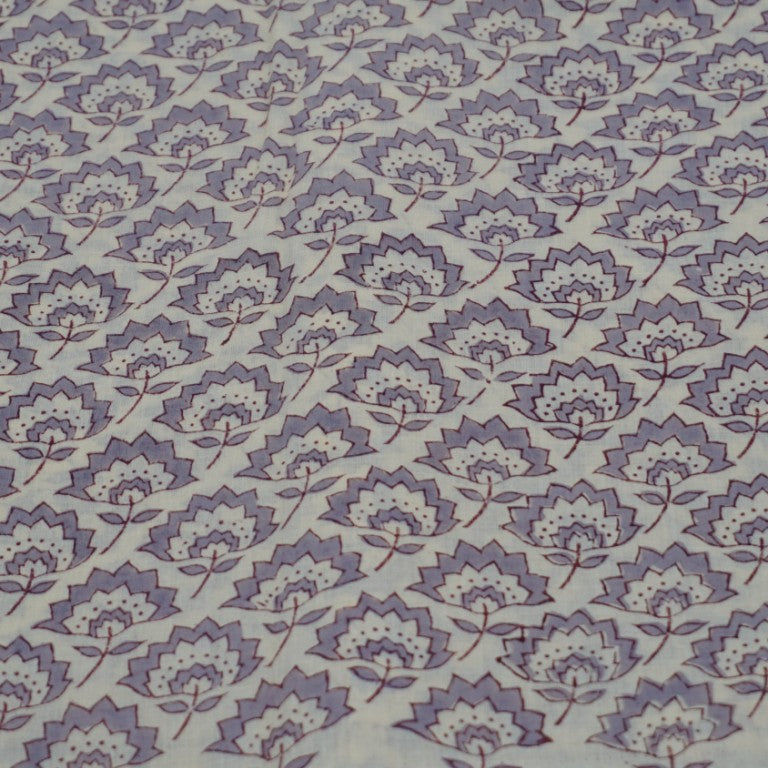 Close-up of hand block print on organic cotton running fabric | Myyra Jaipur