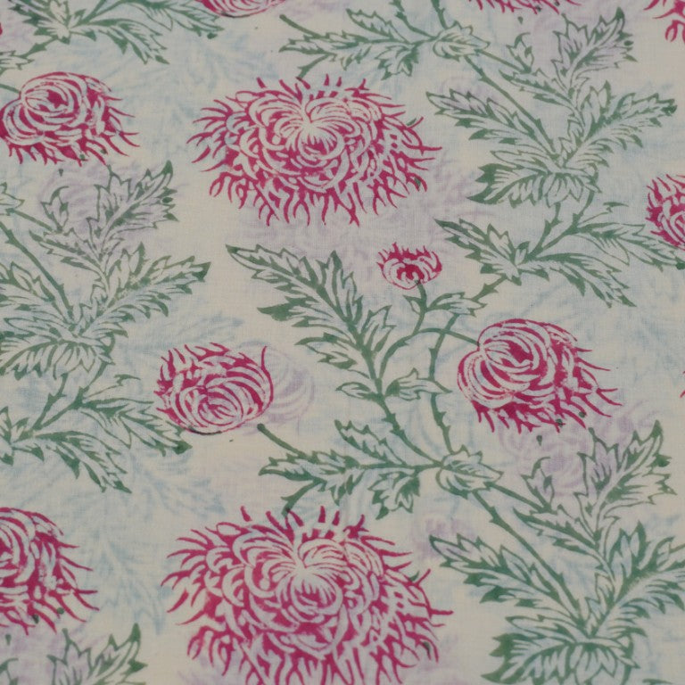 Close-up of hand block print on organic cotton running fabric | Myyra Jaipur