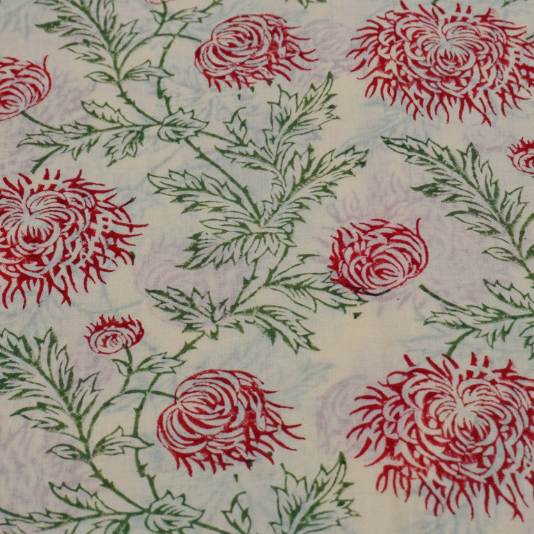 Close-up of hand block print on organic cotton running fabric | Myyra Jaipur