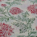 Folded hand block printed organic cotton yardage showing pattern repeat | Myyra Jaipur
