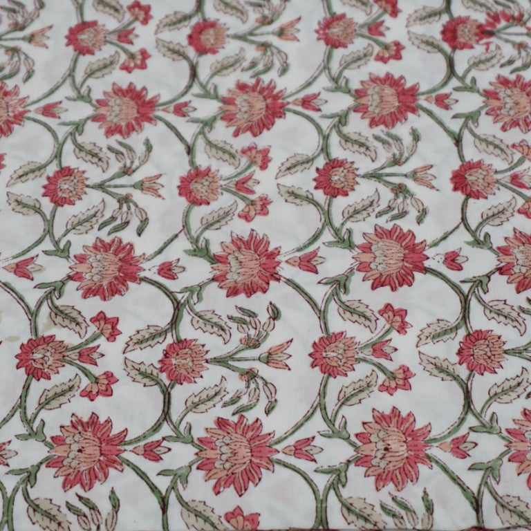 Close-up of hand block print on organic cotton running fabric | Myyra Jaipur