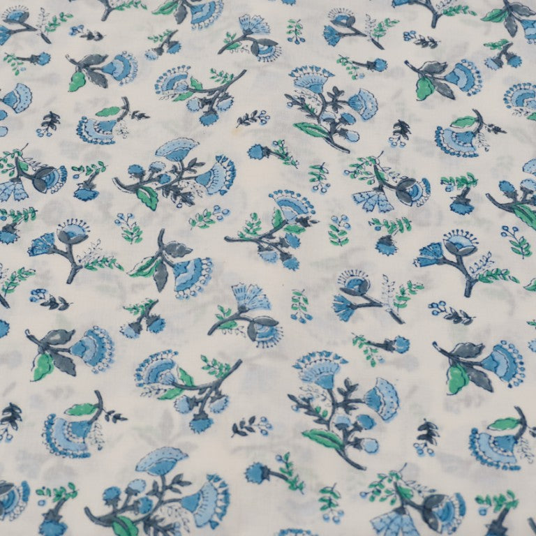 Close-up of hand block print on organic cotton running fabric | Myyra Jaipur