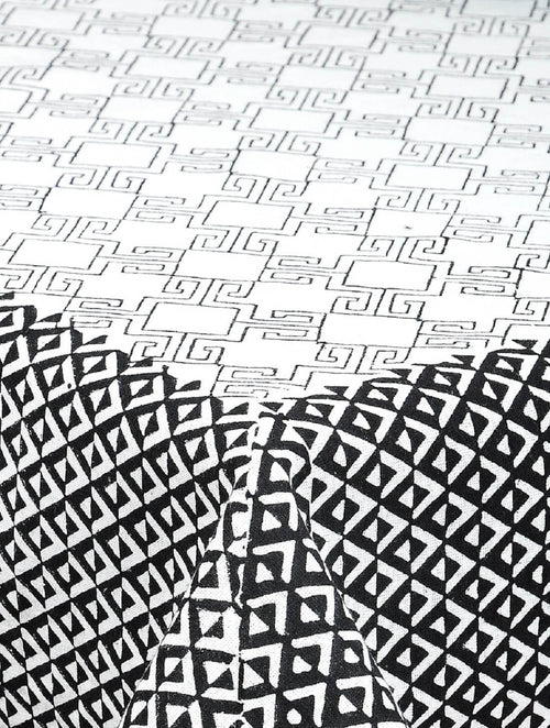 Close-up of hand block print on organic cotton table cover | Myyra Jaipur