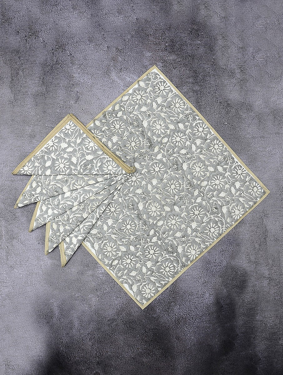Close-up of hand block print on organic cotton napkin | Myyra Jaipur