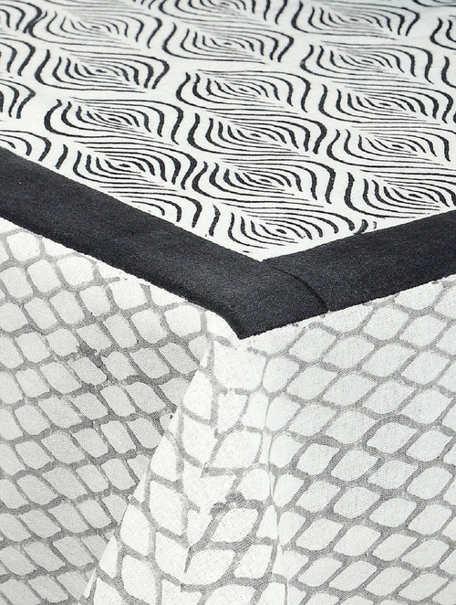 Close-up of hand block print on organic cotton table cover | Myyra Jaipur