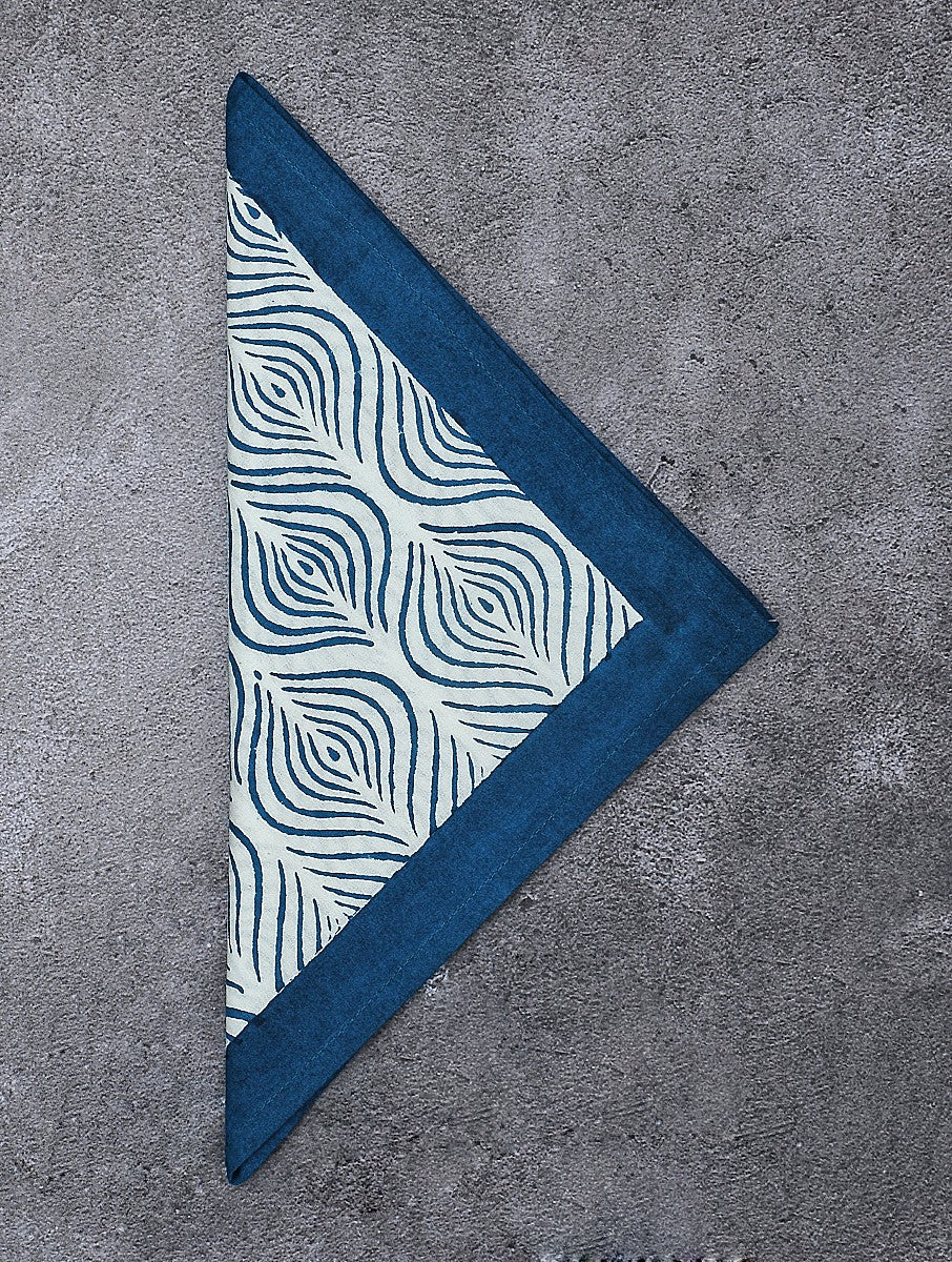 Close-up of hand block print on organic cotton napkin | Myyra Jaipur