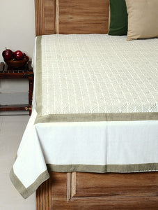 White Cotton Hand-Block Printed Bed Cover - MYYRA