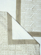Close-up of white hand block print on organic cotton bed sheet | Myyra Jaipur