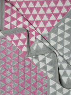 Pink-Ivory-Grey Cotton Hand-Block Printed Bed Cover - MYYRA