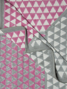 Pink Ivory Grey Cotton Hand Block Printed Bed Sheet