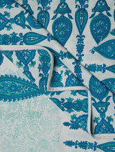 Load image into Gallery viewer, Blue-Green-White Cotton Hand-Block Printed Single Bed Cover - MYYRA
