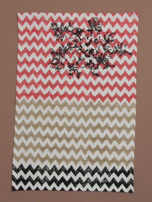 Black, beige and red hand block printed organic cotton placemat | Myyra Jaipur
