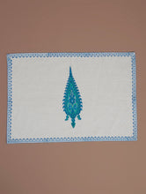 Load image into Gallery viewer, White-Blue-Green Cotton Hand-Block Printed Placemat - MYYRA