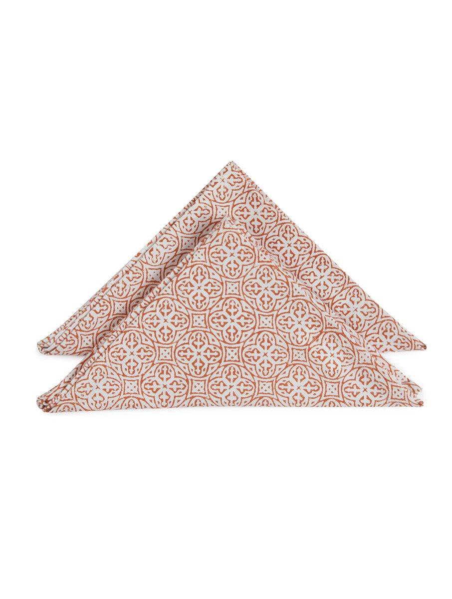 Close-up of hand block print on organic cotton napkin | Myyra Jaipur