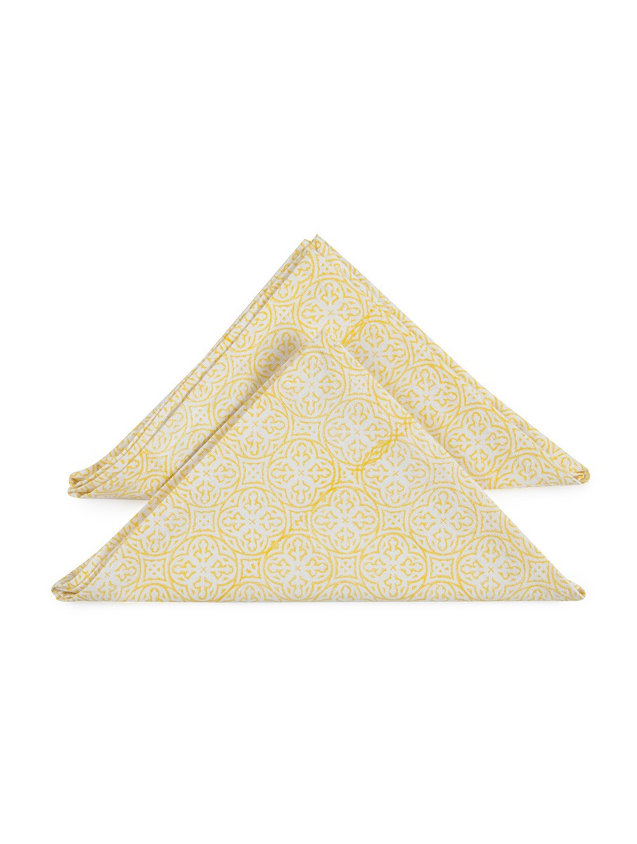 Close-up of hand block print on organic cotton napkin | Myyra Jaipur