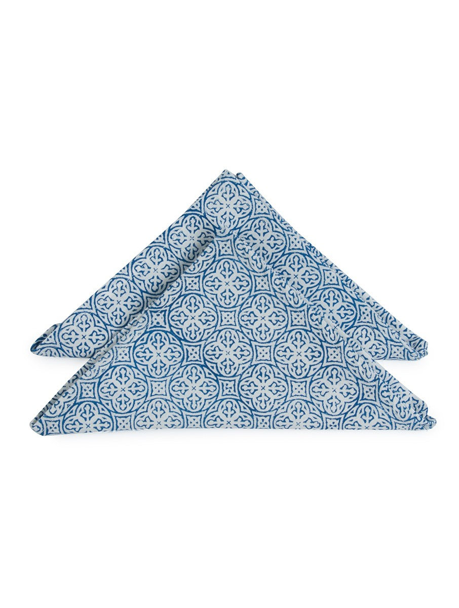 Close-up of hand block print on organic cotton napkin | Myyra Jaipur