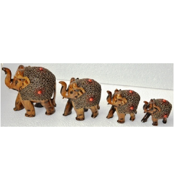 WOODEN FLOWER WORK ELEPHANT MYWH2859 - MYYRA