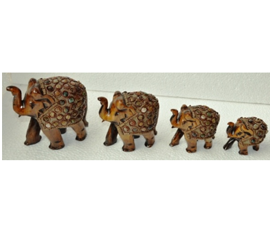 WOODEN SEMI STONE WORK PAINTED ELEPHANT  MYWH2876