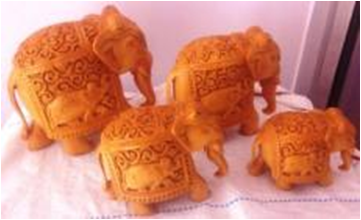 WOODEN ELEPHANT CARVING SET OF 4 PCS TRUNK DOWN MYWH3061
