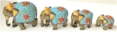 WOODEN SEMI STONE WORK PAINTED ELEPHANT MYWH2872