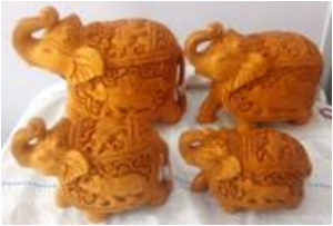 WOODEN ELEPHANT CARVING SET OF 4 PCS TRUNK UP MYWH3068