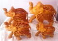 WOODEN  ROUND TRUNK FLOWER BORDER ELEPHANT SET OF 4 PCS T.UP MYWH3070