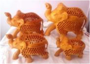 WOODEN  ROUND TRUNK FLOWER BORDER ELEPHANT SET OF 4 PCS T.UP MYWH3070