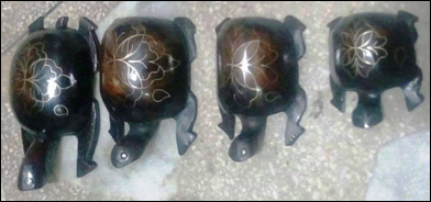 WOODEN BRASS INLAY WORK TURTLE SET OF  4 PCS . SIZE ( 3''-4''-5''-6'' )MYWH2909