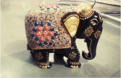 WOODEN MULTI STONE WORK ELEPHANT  WITH PAINTING WORK 8'' MYWH2910