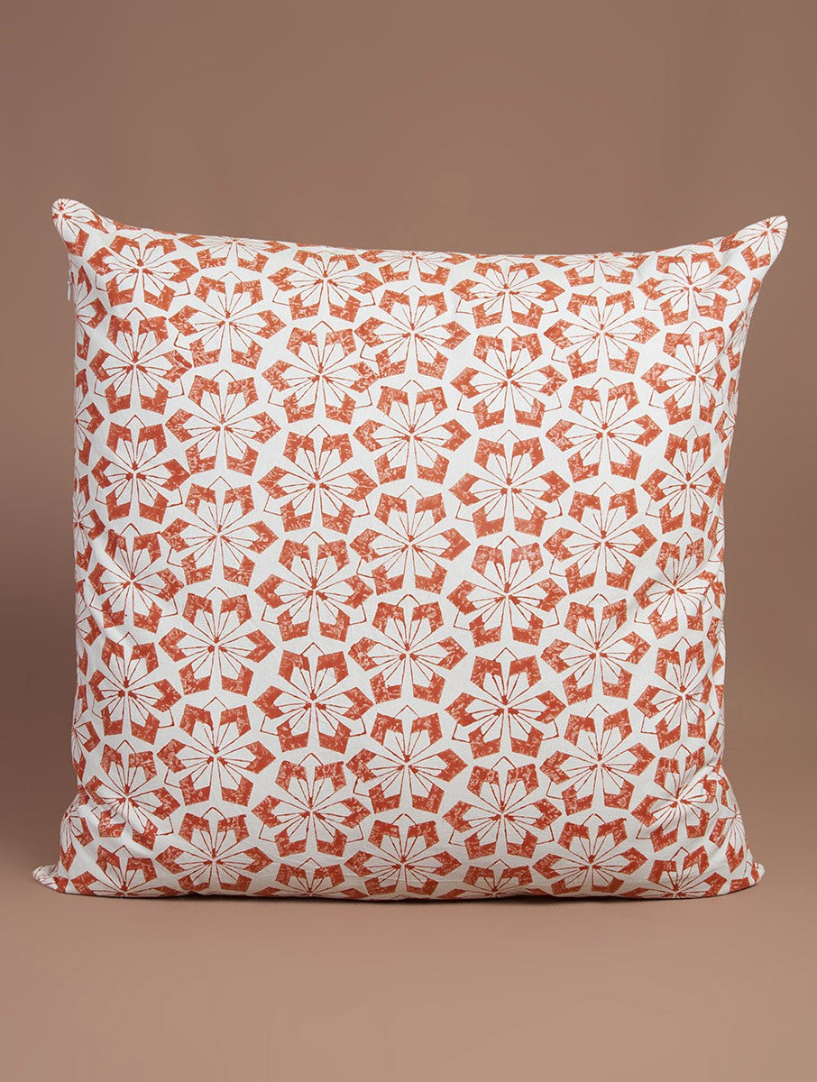 Orange Cotton Hand-Block Printed Cushion Cover - MYYRA