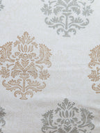Close-up of beige, grey and white hand block print on organic cotton cushion cover | Myyra Jaipur